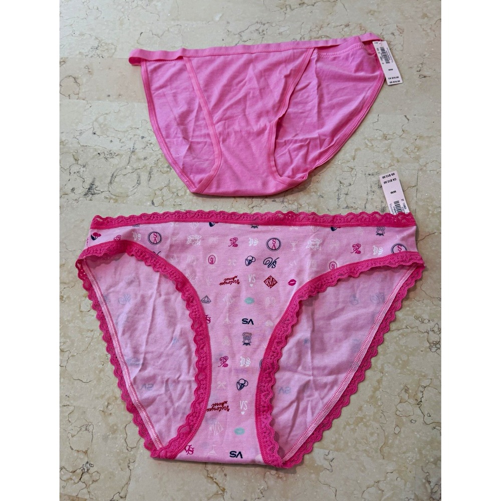 Victoria's Secret Womens Panties M 2-Pack Bikini Pink Logo
